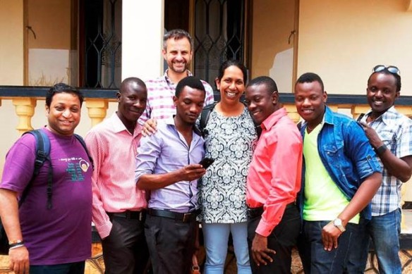 Vijay Nair (left) from Alliance India with workshop participants from Sexual Minorities Uganda and Alliance colleagues, Enrique Restoy and Mala Ram.